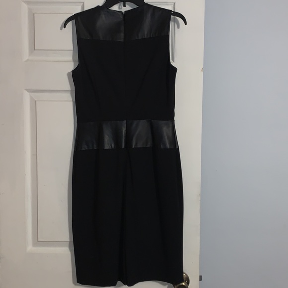 Calvin Klein Black Faux Leather Stripes Lined Sheath Dress - Picture 7 of 10